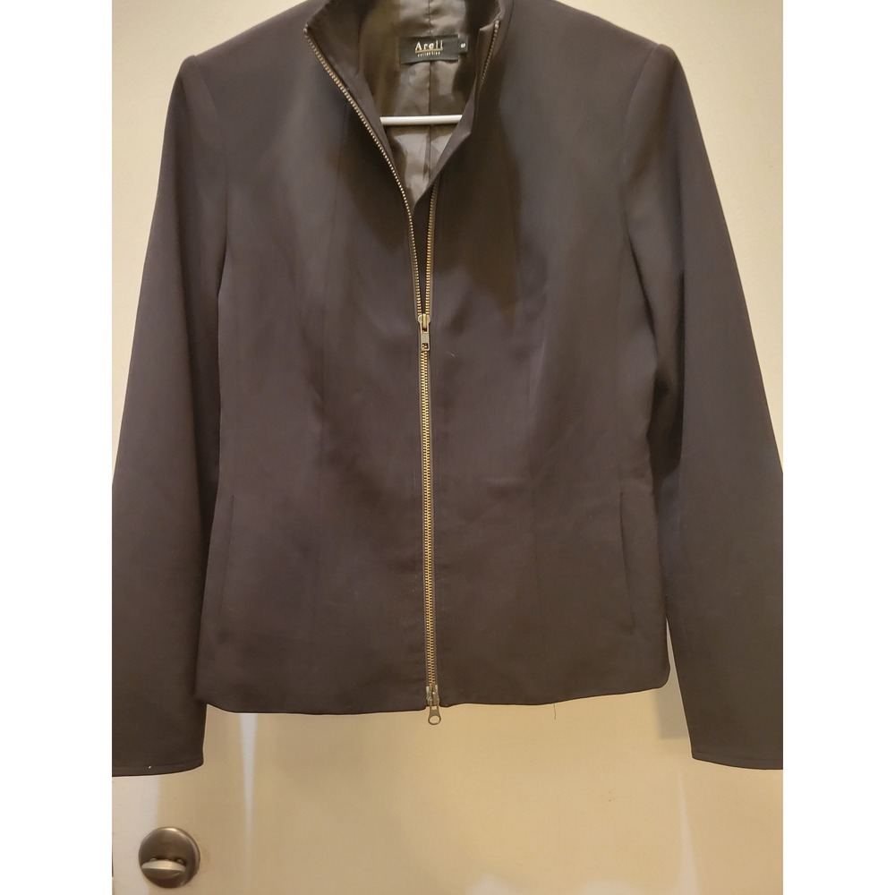 Areli Collection Womens Black Wool Blend Zip Up Mock Neck Jacket Size 8 USA Made